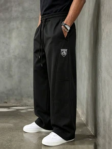 Gym Rark Men's Letter Print Drawstring Waist Pocket Loose Fit Sports Long Pants - Black - View 3