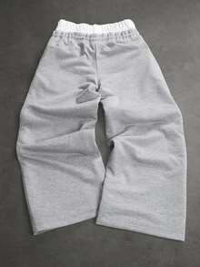 Manfinity Homme Men's Plus Size Drawstring Waist Letter Pattern Casual Everyday Sweatpants - Grey - View 2