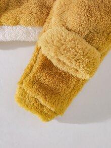 SHEIN Playful Pals 2pcs Baby Toddler Boy Hooded Jacket Pants Cute Sweet Yellow White Fuzzy Bear Ears Pocket Long Sleeve Hooded Thick Birthday Winter Fall Set - Yellow - View 8