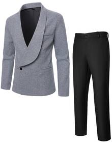 Manfinity Mode Men's Solid Color Long Sleeve Jacket And Pants Casual Suit Set - Grey - View 3