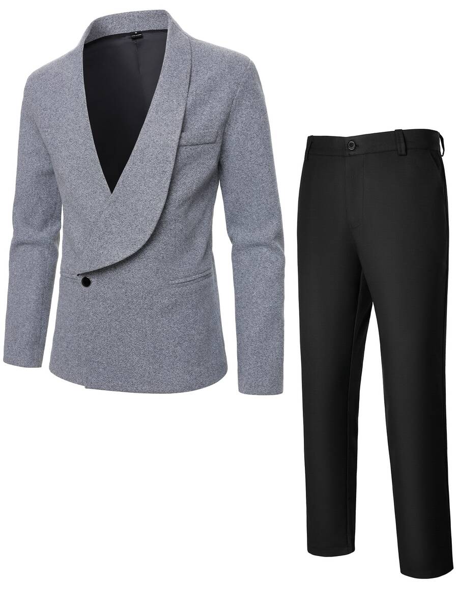 Manfinity Mode Men's Solid Color Long Sleeve Jacket And Pants Casual Suit Set - Grey - View 1
