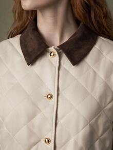 Elnivra Women's Korean Style Button Long Sleeve Pocket Padded Coat - Apricot - View 3