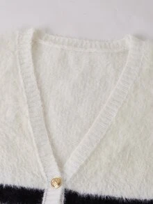 Solivie Women's Autumn/Winter White Mink Fur Sweater Cardigan, Contrast Color Inner, Long Leg Style - White - View 7