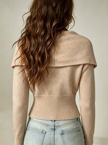 LUMIGAL Women's Solid Color Long Sleeve Single-Breasted Casual Knit Cardigan - Khaki - View 3