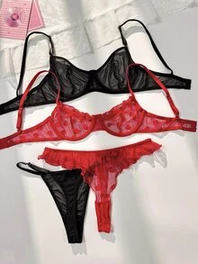 PetitDoll 4pcs Red Sexy Sheer Lingerie Set - Multicolor - View 2