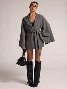 SHEIN BAE 女款時尚街頭風長袖夾克外套，附口袋 - 深灰色 - 查看 3