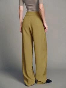 MOTF PREMIUM WOMEN'S SOLID COLOR CASUAL VERSATILE DAILY WEAR WIDE LEG LONG PANTS - Khaki - View 7