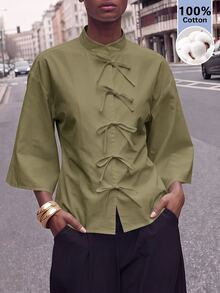 Maija Women's Solid Color Casual Versatile Daily Wear Shirt - Army Green - View 8