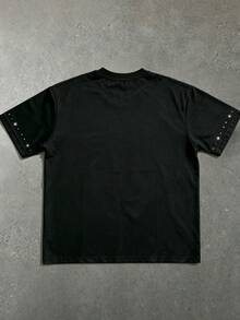 ROMWE MEN Street Life 2026 Spring/Summer New Pattern Rhinestone Plus Size Men's T-Shirt Casual Fashion Short Sleeve Crew Neck Top - Black - View 2