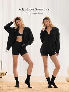 GLOWMODE SoftCalm Modal Chill Days Oversized Silky Smooth Breathable Wide Collar Drawstring Hem Zip-Up Jacket Daily Casual Wear - Black - View 3