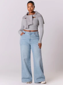 MUSERA Low Waist Plus Size 90's Y2k Jeans Streetwear Casual Cute Everyday Office Work Everyday Chic - Baby Blue - View 1