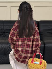DAZY Tween Girl) Plaid Casual Long Sleeve Loose Fit Autumn/Winter Shirt - Red - View 4