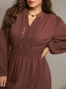 Freevana Gaun Panjang Vintage Wanita Ukuran Besar, Musim Gugur/Dingin - Coffee Brown - View 6