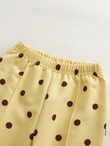 SHEIN 2件組 Casuvi 女童兩件式針織套頭衛衣與長褲套裝，蝴蝶結裝飾，側縫拼色條紋設計，寬腿長褲，美式可愛簡約休閒風，適合春秋日常穿著、運動與度假 - 黃色 - 查看 8