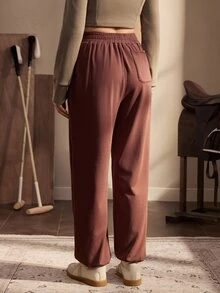 Nima Coro Women's Solid Color Pocket Casual Daily Wear Sweatpants - Mocha Brown - View 2