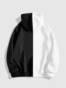 ROMWE MEN Street Life Men's Colorblock Casual Versatile Daily Wear Hooded Sweatshirt - Multicolor - View 2