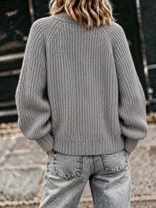 Balvessa Women's Loose Casual Knitted Cardigan With Frog Button Placket And Long Sleeves - Grey - View 3