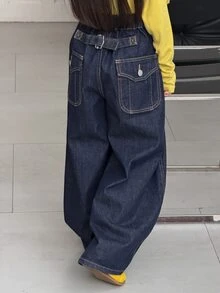 Dazy Kids Tween Girl Casual Straight Leg Jeans, Autumn/Winter - Dark Wash - View 8
