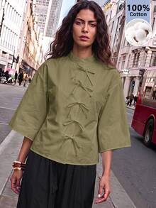 Maija Women's Solid Color Casual Versatile Daily Wear Shirt - Army Green - View 7