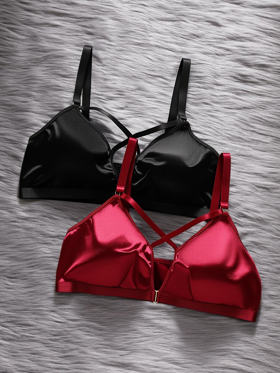 EmpressEnvy Women's Plus Size Front Closure Single Layer Wire-Free Bra 2pcs/Set - Multicolor - View 1