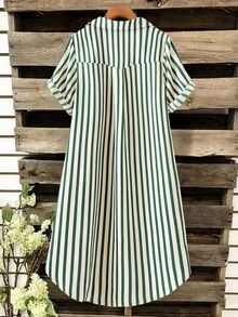 SHEIN Tall CURVE 大尺碼女款法式休閒夏季短袖V領長版洋裝 - 墨綠色 - 查看 2