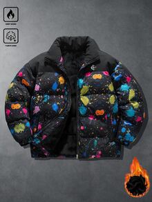 Manfinity Homme Men's Splatter Print Long Sleeve Zip-Up Casual Winter Jacket - Multicolor - View 1