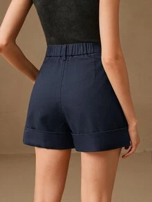 Anewsta Essential Fashionable Modern Commute Elegant High-End Army Green Women's Wide Leg Shorts, Festival Going Out Summer Outfits For Women - Navy Blue - View 6