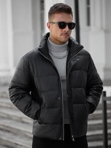 Manfinity CasualCool Men's Long-Sleeve PU Leather Thickened Jacket, Warm Winter Casual Commuting Street Style - Black - View 7