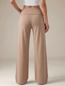 SHEIN Tall 黑色高腰寬腿寬鬆休閒長褲 - 卡其色 - 查看 2