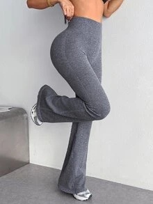 Dewbera Dewbera 1pc Regular Flare Leggings / Butt Lifting Design / Basic Style / Sports Flare Leggings / Fitness / Yoga Seamless - Grey - View 5