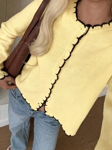 CovetEZ Women's Long Sleeve Single-Breasted Casual Versatile Knit Cardigan - Light Yellow - View 6