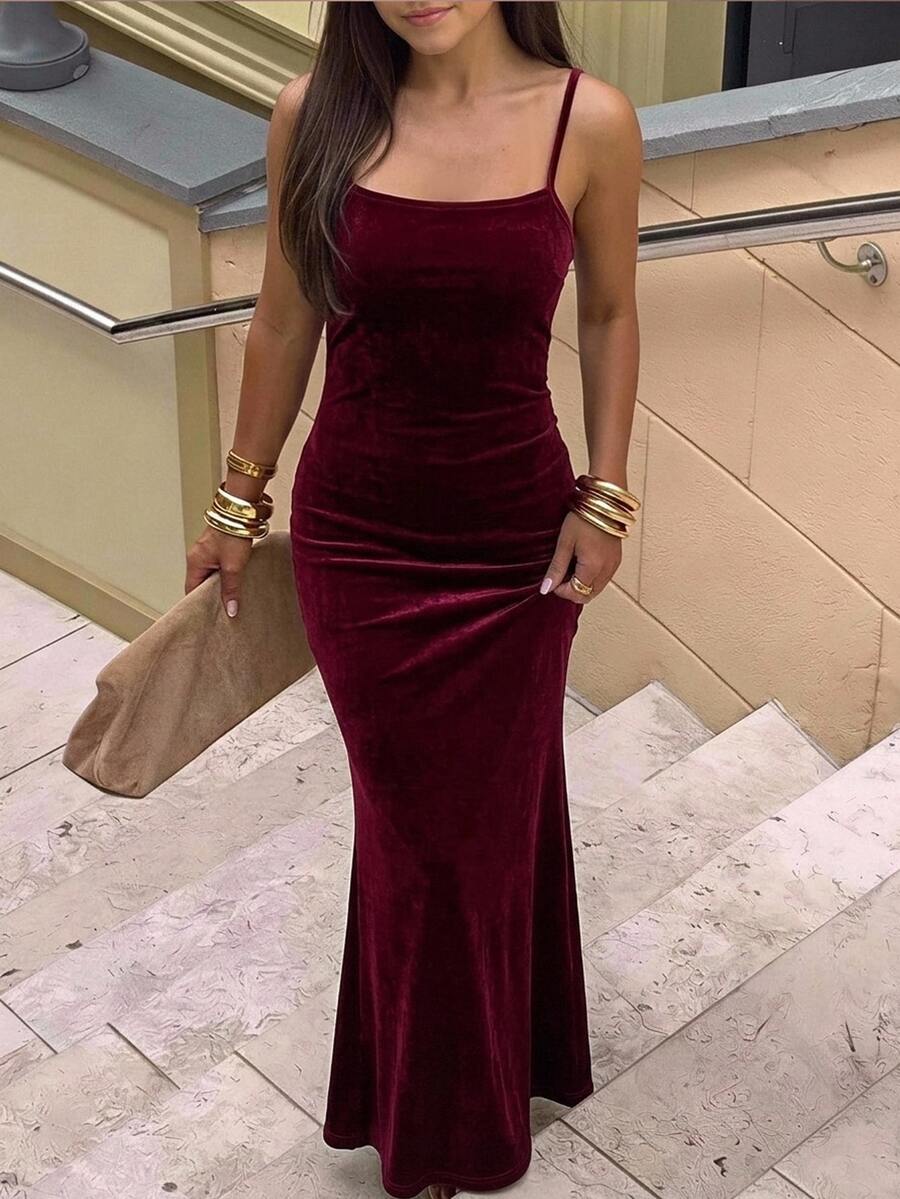 Tween Girls Spaghetti Strap Long Dress, Elegant Party, Ceremony, Formal Occasion, Ball, Evening Banquet - Burgundy - View 1