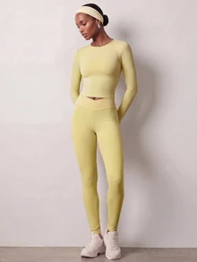 Zivah Women's Long Sleeve Minimalist Top And Criss-Cross Waist Pants Sports Set - Yellow - View 6