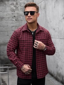 Manfinity CasualCool 男士長袖襯衫，適合萬聖節、聖誕節，新年最佳禮物 - 紅色 - 查看 6