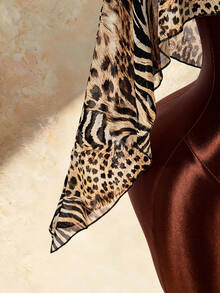 Amplova Women's Sexy Asymmetrical Shoulder Zebra Print Top - Black - View 7