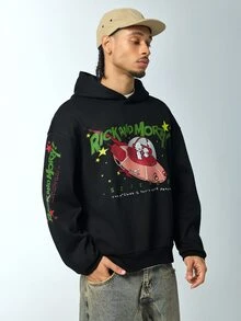 Rick and Morty X SHEIN Men's Letter Cartoon Pattern Casual Daily Sweatshirt - Black - View 6
