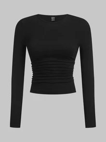 SHEIN EZwear 多色針織女款修身T恤 - 軍綠色 - 查看 9