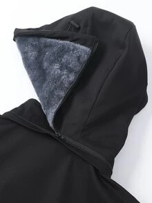 Manfinity Homme Men's Thermal Lined Hooded Jacket, Black Zipper Winter Jacket, Slim Fit, Suitable For Urban Commute And Casual Daily Wear - Black - View 4