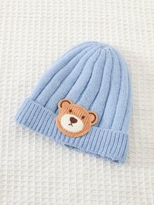 Cozy Pixies 新生兒男嬰/女嬰中性卡通熊圖案可愛秋冬多功能針織連身衣3件套（含連腳褲與帽子），適合秋冬穿著 - 霧霾藍 - 查看 6