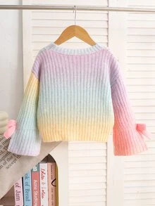 SHEIN 少女款針織漸層圓領喇叭袖寬鬆休閒毛衣 秋冬款 - 彩色 - 查看 5