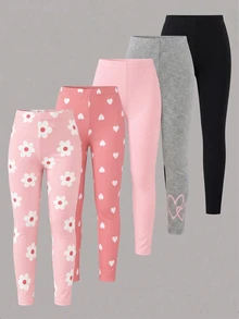 Kids Tween Girl Casual Minimalist Tween Girl Cartoon Pattern Long Winter Leggings, 2pcs/Pack, Suitable For Autumn/Wint - Multicolor - View 4
