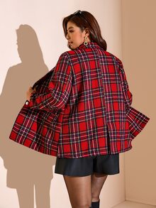 Comfylo 大尺碼女款秋季格紋翻領長袖休閒西裝外套 - 彩色 - 查看 2