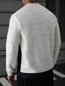 Manfinity Homme 男士字母印花拼色長袖套頭運動衫 - 白色 - 查看 2