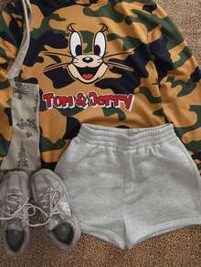 TOM & JERRY X SHEIN SHEIN EZwear 大尺碼女款字母卡通圖案休閒日常衛衣 秋季 - 彩色 - 查看 8