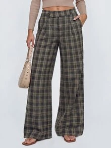 Avantive Women's Casual Button Plaid Pocket Long Pants For Daily Wear - Multicolor - View 1
