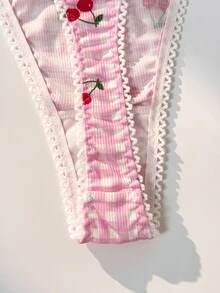 PetitDoll مجموعة 3 قطع من سراويل داخلية نسائية بتصميم فيونكة وطبعة كرز مربعات - متعدد الألوان - مشاهدة 5