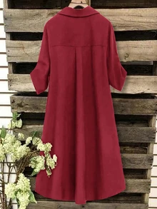 SHEIN Tall CURVE 大尺碼女款法式休閒夏季短袖V領長版洋裝 - 酒紅色 - 查看 2