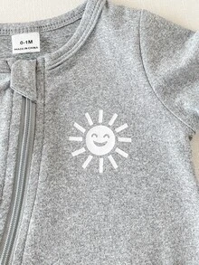 SHEIN 2件裝男嬰白色與灰色可愛大象印花圓領長袖連身包屁衣，舒適百搭，適合秋冬外出穿著 - 彩色 - 查看 7