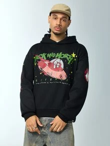 Rick and Morty X SHEIN Men's Letter Cartoon Pattern Casual Daily Sweatshirt - Black - View 4