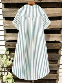 SHEIN Tall CURVE 大尺碼女款法式休閒夏季短袖V領長版洋裝 - 天藍色 - 查看 2